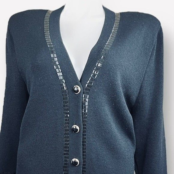 ST.JOHN Vintage Evening Black Embellished V-Neckline Sweater Cardigan - Picture 11 of 13